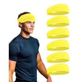 6 Pack Sport Headbands for Men & Women, Sweat Wicking Workout Sweatband, Bright Yellow Hairband for Running, Cycling, Football, Yoga (Yellow 6 Pack)