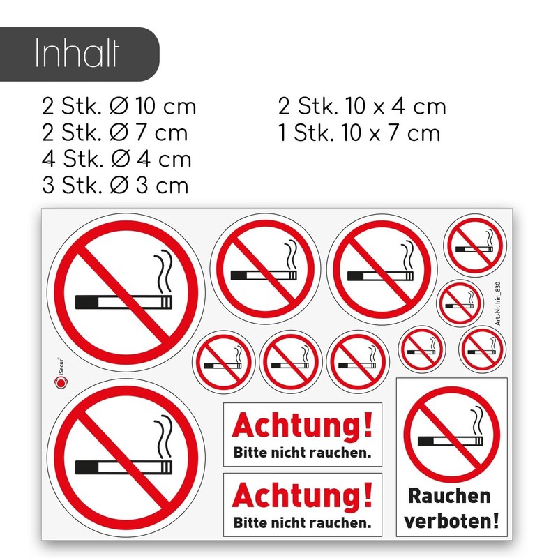 iSecur Smoking Prohibited Sticker Set with 14 Prohibition Stickers "Smoking