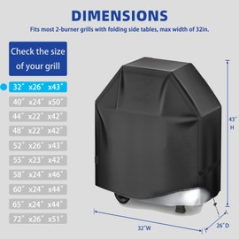 HAZBEN Perfect Grill Cover for Outdoor Grills Waterproof Rip-Proof Weather Resistant for Reliable Protection Griddle Cover Easy to Clean Adjustable Hem Drawstring Fade Resistant (32 inch N)