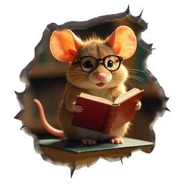 Mouse Reading Book Wall Murals Peel and Stick for Kids Room, Classroom Wall Decor - 3D Effect Wall Mural, Ideal Wall Stickers & Murals, Decorative Decal for Educational Spaces Design 24