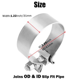 TERMUX 2.25 Inch Exhaust Clamp,2 1/4" Narrow Band Muffler Clamp Sleeve Coupler Stainless Steel for Pipes Mufflers Catalytic Converters（2PCS）