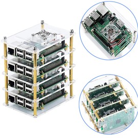 Youmile Pi Rack Case for Raspberry Pi 4 Model B, with Fan and for Raspberry Pi 3 B Heatsink, 4 Layers Acrylic Case for Raspberry Pi 4/3/2 Model B