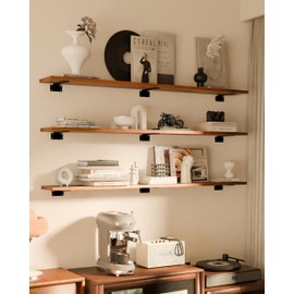 TEDIDUWA Rustic Wood Floating Shelves Set of 3, 60Inches Wood Rustic Farmhouse Wall Shelves, Easy-to-Install Hanging Shelves for Living Room, Kitchen, and Bathroom, 150bs Capacity. (Brown, 3T60IN)