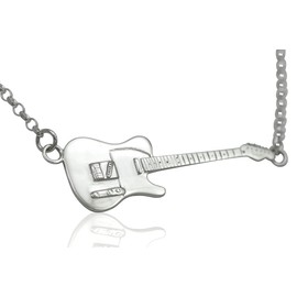 Jewellery-Joia Large Sterling Silver Rick Parfitt Tribute Fender Telecaster Electric Guitar Pendant & Necklace 925