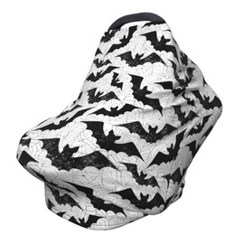 Black Bat Goth Baby Stuff Car Seat Cover for Baby Carseat Covers for Girl Boy Stretchy Soft Breathable Breastfeeding Infant Car Seat Canopy Carrier Cover