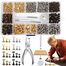 360 Piece Leather Rivets Set, Metal Rivets Round, All Bronze Leather Rivets, Leather Double Cap Copper Rivets, Leather Rivets for Clothing, 6 mm/8 mm/12 mm, DIY Leather Fastening Tool (Pliers with