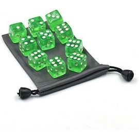 10Pcs Green 6 Sided Dice D6 RPG D&D Game Transparent Green + Bag Set Role Playing Dice Dice and Accessories (19mm)