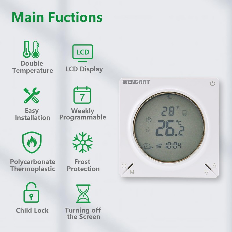 Wengart Water Heating Thermostat WG106,Weekly Programming,Digital LCD Display,Easy Operation,Suitable For