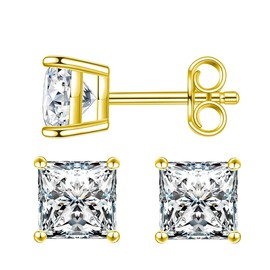 Delzzad S925 Princess Cut D Color VVS1 Synthetic Moissanite Stud Earrings Gift For Men Women (Silver, 3.0mm(0.3ct*2))
