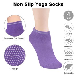 flintronic Yoga Socks, 4 Pairs Non Slip Pilates Socks for Women&Men, Sweat Absorption Cotton Full Toe Grip Socks, Ankle Socks for Pilates, Ballet, Barre, Barefoot Workout, Dance