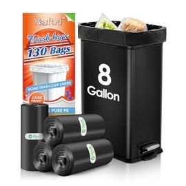 8 Gallon 130 Counts Strong Trash Bags Garbage Bags by RayPard, fit 30 Liter Kitchen Waste Basket, Medium Trash Bags Can Liners for Home Office Kitchen Bathroom Bedroom, Black