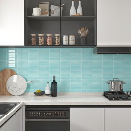 CHIHUT 6 Sheets Mint Green Peel and Stick Tile 12"X12" Rectangular Stick on Backsplash Tiles for Kitchen Self Adhesive Removable Backsplash Tile for Bathroom Laundry Room PVC Thick 3D Wall Panels