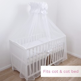 Luxury Baby Cot Bed Crown Canopy/Mosquito Net 480 cm Only - Broderie Anglaise (Moon White)