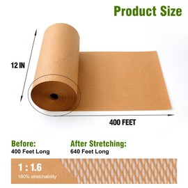 Honeycomb Packing Paper 12" Width X 400 FT for Moving Glass Dishes Recyclable Wrapping Paper Bubble Wrap Packing Material for Shipping Fragile Items Shipping Filler with 20 Fragile Stickers