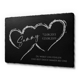 Premium Memorial Plaque for Dogs and Cats Made of Slate with Engraving / Photo | Tombstone Dog with Pictures Beautiful Designs and Patterned Heart Shape | Ideal as a Grave Plate for an Urn Grave of Animals 30 x 20 cm