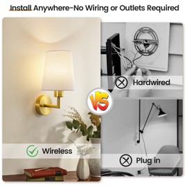 Battery Operated Wall Sconce Set of Two, Wireless Rechargeable Wall Lights, Modern Wall Lamps with Remotes and Dimmable RGB LED Bulbs, Indoor Black Sconces Wall Decor for Bedroom Living Room Hallway