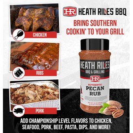 Heath Riles BBQ Rub - Pecan Seasoning, Champion Pitmaster Recipe, Legendary Rubs For Smoking & Grilling, 80+ BBQ Championships, 10 oz.