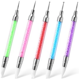 10PCS Double-Ended Nail Art Pens with Silicone Brushes and Acrylic Rhinestone Handles for Nail Sculpture & Dotting & Painting Tools