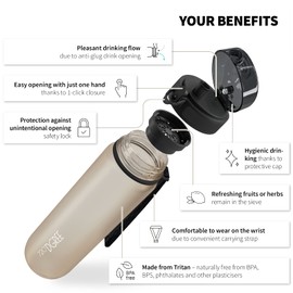720°DGREE Water Bottle 1l “uberBottle“ softTouch +Sieve - BPA-Free Tritan, Leakproof, Reusable Drinking Bottle - Sports Bottle for Men, Woman, Office, Gym, Fitness, Outdoor, Hiking, Cycling, Travel