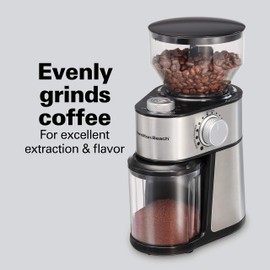 Hamilton Beach Electric Burr Coffee Grinder with Large 16oz Hopper & 18 Settings For 2-14 Cups, Stainless Steel (80385)
