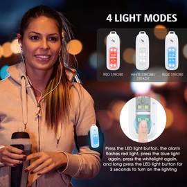 AMIR Personal Safety Alarm for Women, Rechargeable Clip On Flashlight, 130 dB Safe Sound Personal Alarm with Strobe Lights, Running Lights for Runners, 4 Light Modes