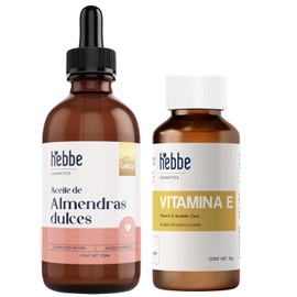 Hebbe - KIT de Aceite de Almendras Dulces y Vitamina E Líquida 100% Puros, Hidratante y Antioxidante para Piel y Cabello