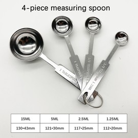 duoyif Measuring Spoons Made of Stainless Steel, Set of 4 Dosing Spoons, 15 ml, 5 ml, 2.5 ml, 1.25 ml, Small Spoon, Coffee Spoon, Teaspoon with Measuring Ruler, Measuring Spoon for Baking Powder,