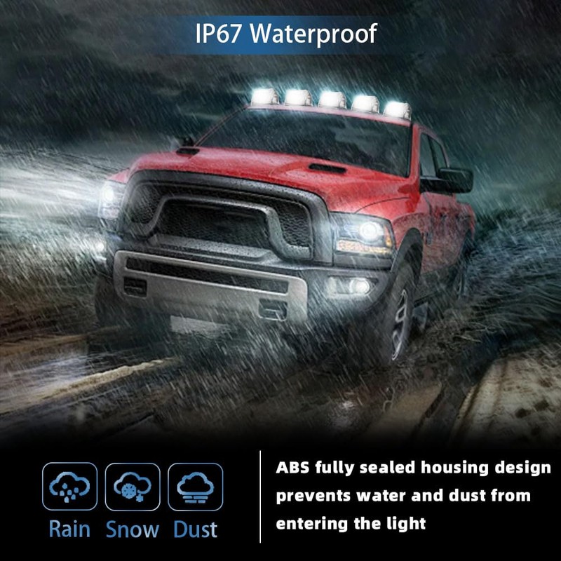 5Pcs No Drill Car Cab Lights, Solar Powered Waterproof Wireless