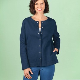 Snap Front Sweatshirt Cardigan by Sawyer Creek, Navy Blue, Medium