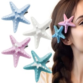 EUYKQNOI 4 Stück Seestern Haarspangen, Seestern Haarspangen Seestern Haar Accessoires Muschel Kopfbedeckung Haarklammer glitzerndes Haar Krokodilklemme Pailletten Haarnadeln für Frauen und Mädchen