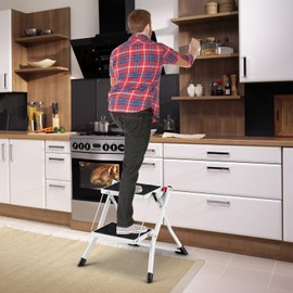 Nightcore 2 Step Ladder, Folding Step Stool with Heavy-Duty Metal Frame, Anti-Slip Pedal & Large Foot Pads, Portable & Lightweight Stepladder with 330 Lbs Weight Capacity for Household, Office