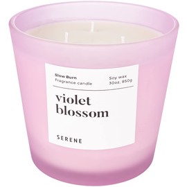 Hidden Label Large Scented Candle, Violet Blossom, 30oz 3 Wick Huge Candle, Serene Collection Slow Burn Natural Soy Candles for Home Scented