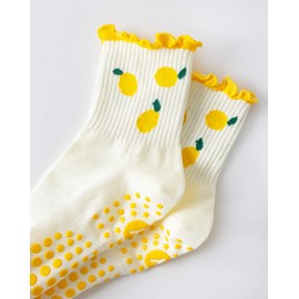 Pilates Socks with Ruffles Women and Girls Non-Slip Ruffle Yoga Socks Cotton Cute Grip Crew Stopper Socks for Ballet Barre Dance Trampoline Hospital Fitness Home, yellow, One size fits all