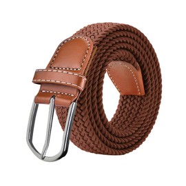 SWAUSWAUK Braided Elastic Belt for Men & Women – PU Leather Stretch Vegan Belts with Sizes M–XL (Brown, L)