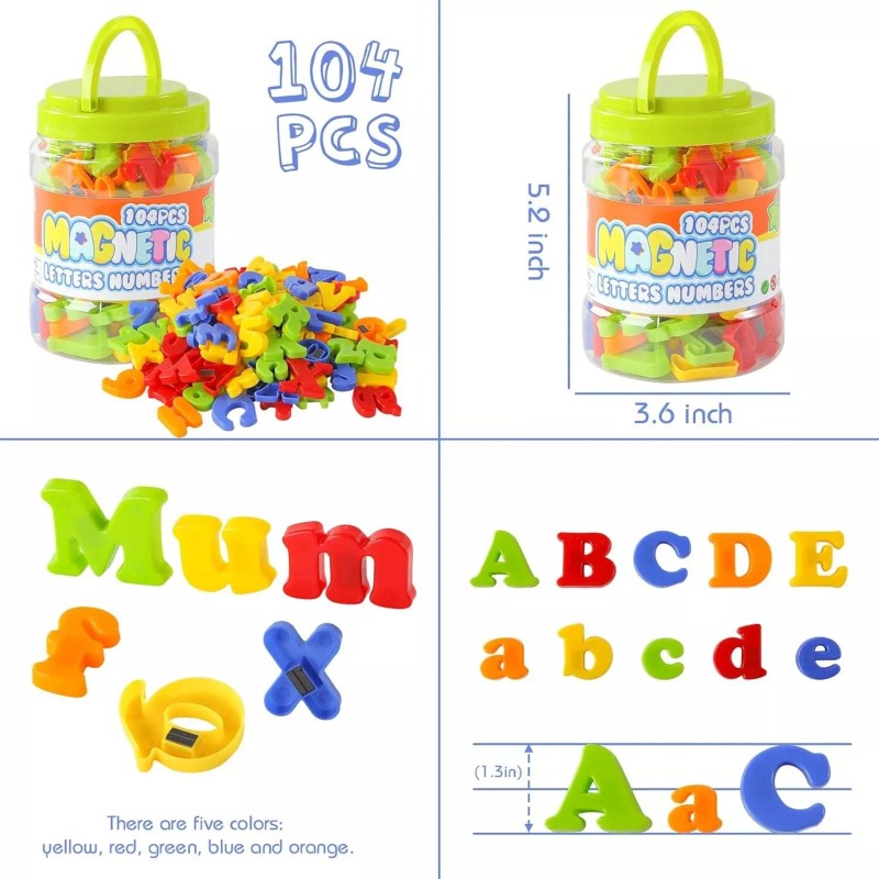 LovesTown 104 PCS Magnetic Letters Numbers Alphabet ABC 123 Fridge