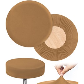 HFATMOS Bar Stool Covers Round, 2 Pcs Stool Slipcovers High Elastic, Circle Chair Covers, Soft & Easy to Clean Chair Seat Cushion Slipcover Fit for Stool of Dia 14-17 Inch , Camel Color