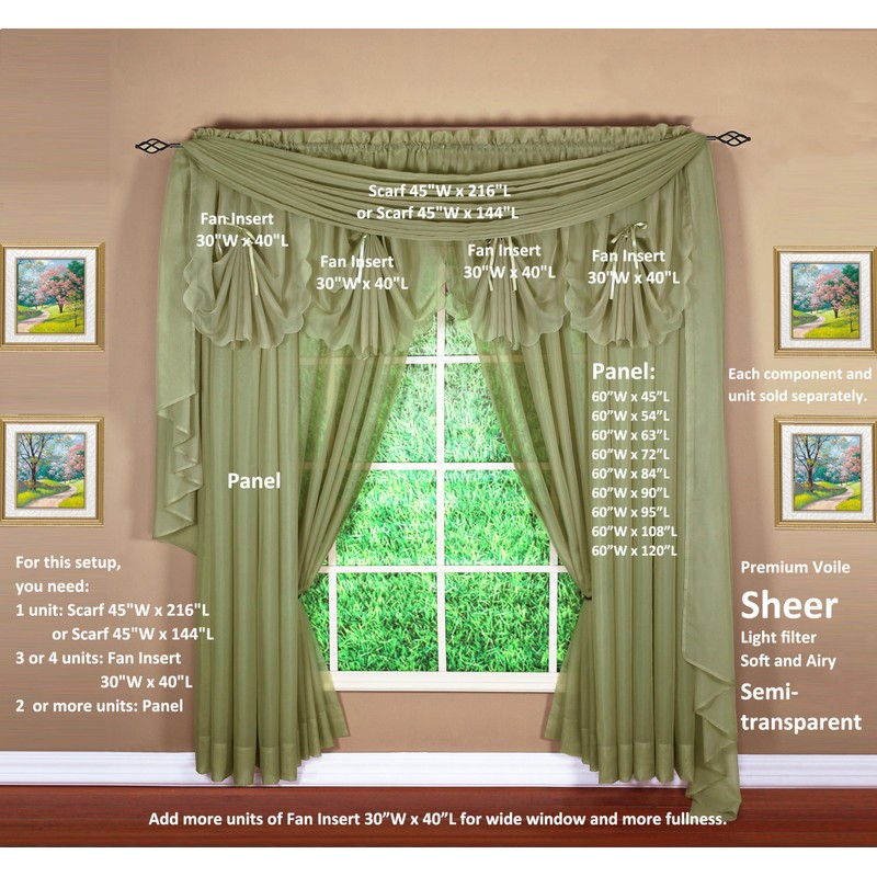 Today's Curtain Emelia Original Voile Panel 84", Dusty Leaf, 60"