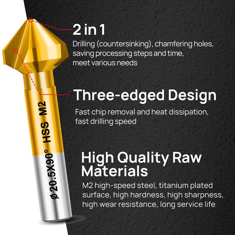 FOCSTOL Countersink Drill Bit HSS Set - 90° Titanium Countersink