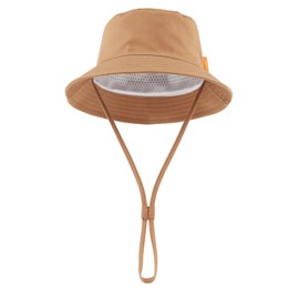 JANGANNSA Summer Baby Boys Hat Sun Protect Bucket Hat for Girls Wide Brim Cotton Beach Cap (Caramel, 20.5"(2-4 Years))