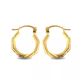 FDJ 14K Yellow Gold Ribbed Octagon Reversible Hoop Earrings (0.50")