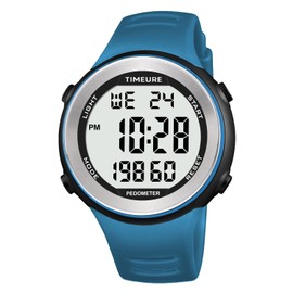 Mens Pedometer Watch for Walking Step Counter Watch No Charging, No App Connection, with EL Backlight. Simple, Practical Choice for Mobile-Free Fitness Enthusiasts TIMEURE-2308 (Blue)