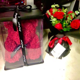 Rose Teddy Bear 10 Inches Tall Flower Bear Perfect for Anniversary Birthday Party Festivals Rose Bear(Gift Box Not Included)