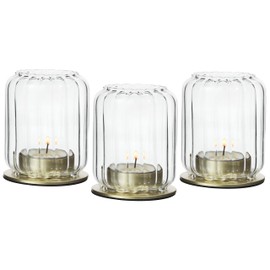Vixdonos Glass Hurricane Tealight Candle Holder with Metal Candle Stand,Set of 3 Modern Windproof Votive Candle Holders for Wedding Party Table Centerpiece Outdoor,Clear