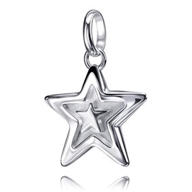 Silver Star in Star Pendant 925 Sterling Silver Chain Pendant with Necklace Length Selectable, Without chain