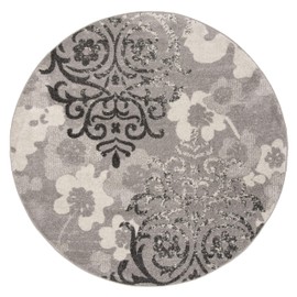SAFAVIEH Adirondack Collection ADR114B Floral Glam Damask Distressed Non-Shedding Dining Room Entryway Foyer Living Room Bedroom Area Rug, 7' x 7' Round, Silver / Ivory