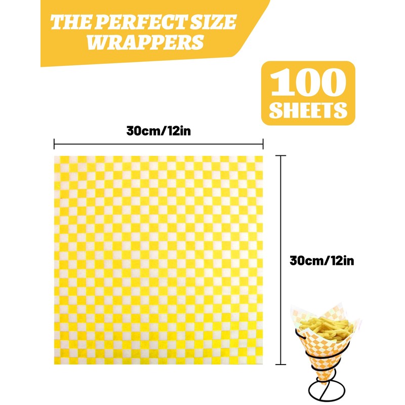 Tikxlafe 12x12 inch Checkered Dry Waxed Deli Paper, 100 Sheets