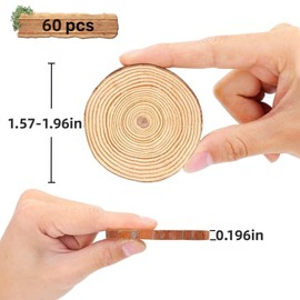 WEOPYCJ Small Natural Wood Slices for Crafts, Unfinished Craft Tree Slices, 60 Pcs 1.5-2 in Wood Pieces Craft Wood Kit Circles Crafts Christmas Ornaments DIY Crafts with Bark (4-5cm)