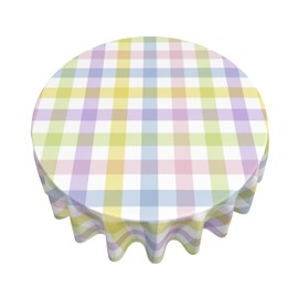 BETGINY Easter Plaid Round Tablecloth 70 Inch,Spring Coloring Checkered Table Cloth,Wrinkle Stain Waterproof Holiday Table Covers,Rustic Rainbow Small Fabric Farmhouse Tablecloths for Party Picnic