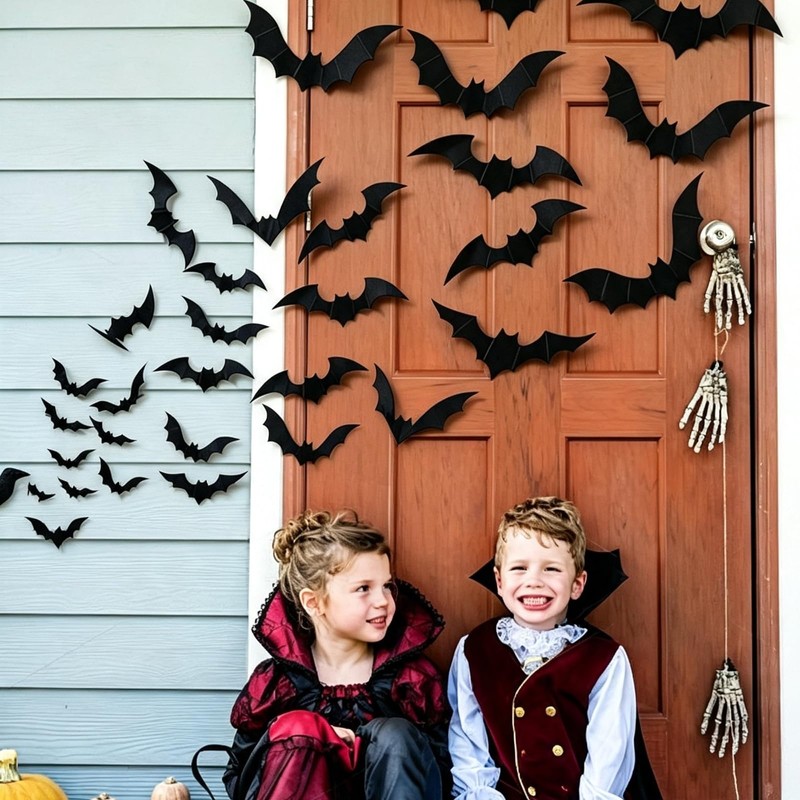Halloween Decorations Party Supplies 3D Bat Stickers,Indoor Outdoor Decorations 60pcs