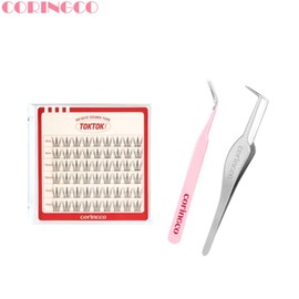 CORINGCO TokTok Hara No Glue Needed Type 1Kit & Tweezer Set 2items, Eyelash#$%Tweezer:Cherry Coke-Pro Fit Tweezer